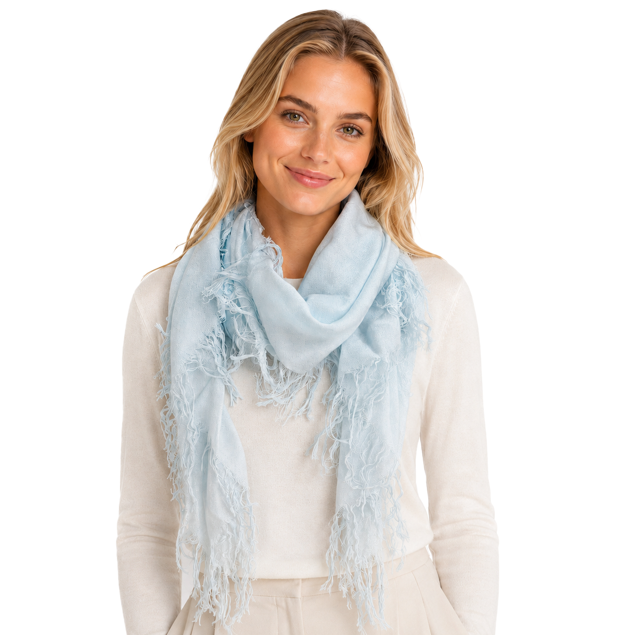Cashmere Blend solid Half Scarf - Powder Blue