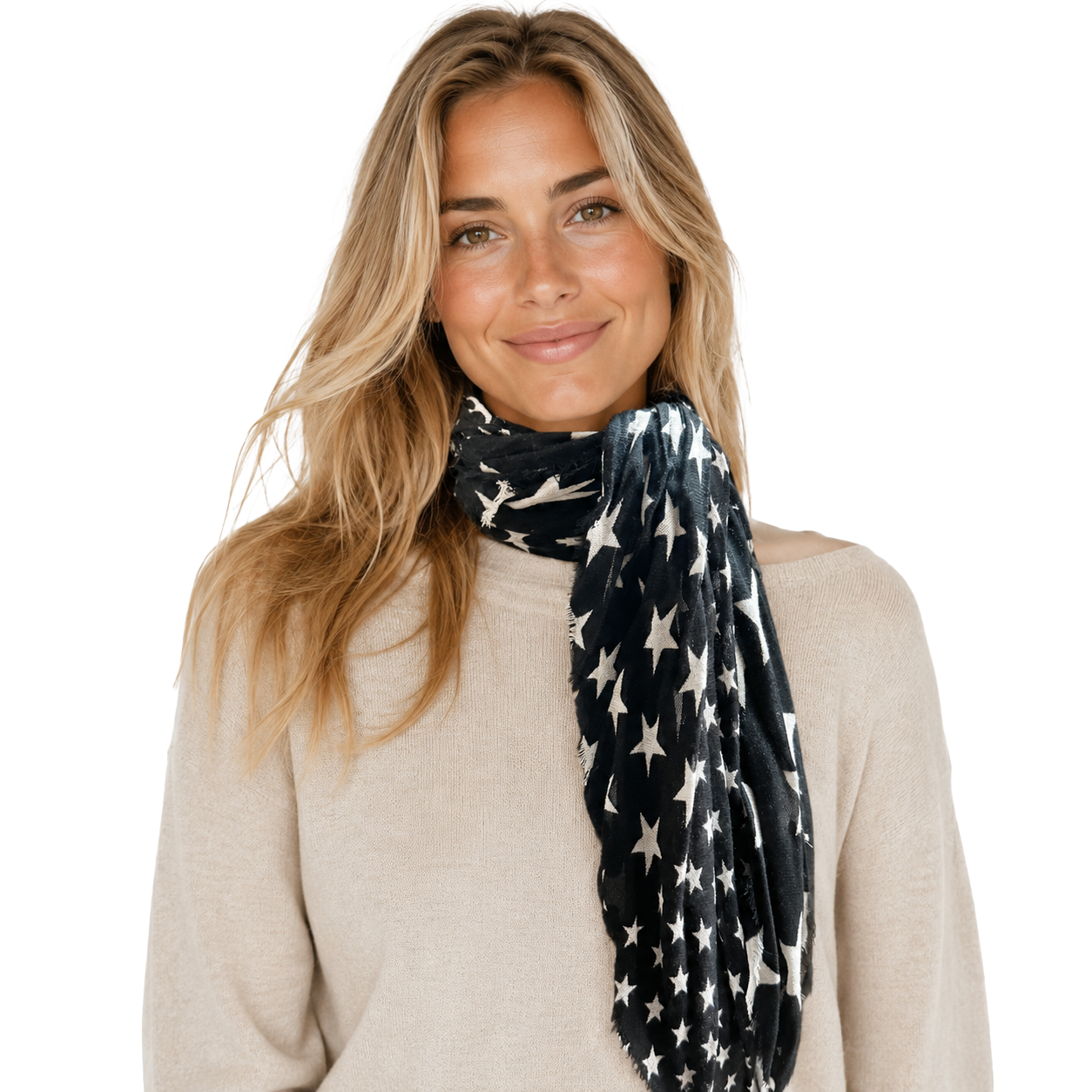 Cashmere Blend Stars Neckerchief - Black/White