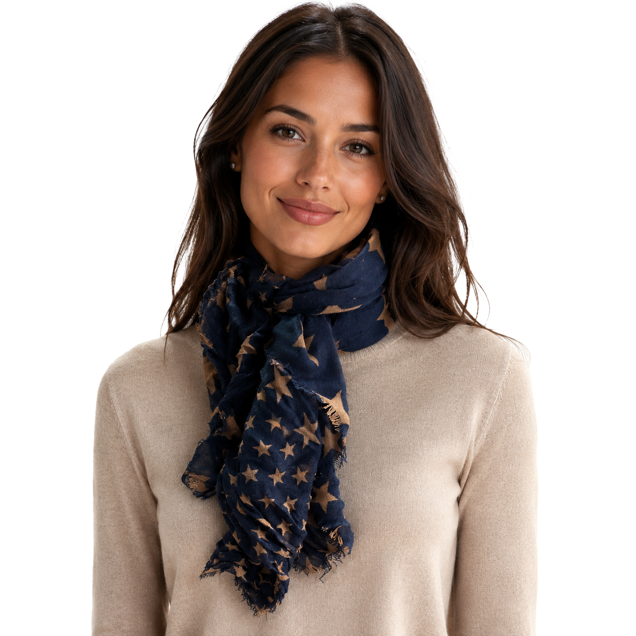 Cashmere Blend Stars Neckerchief - Navy/Tan