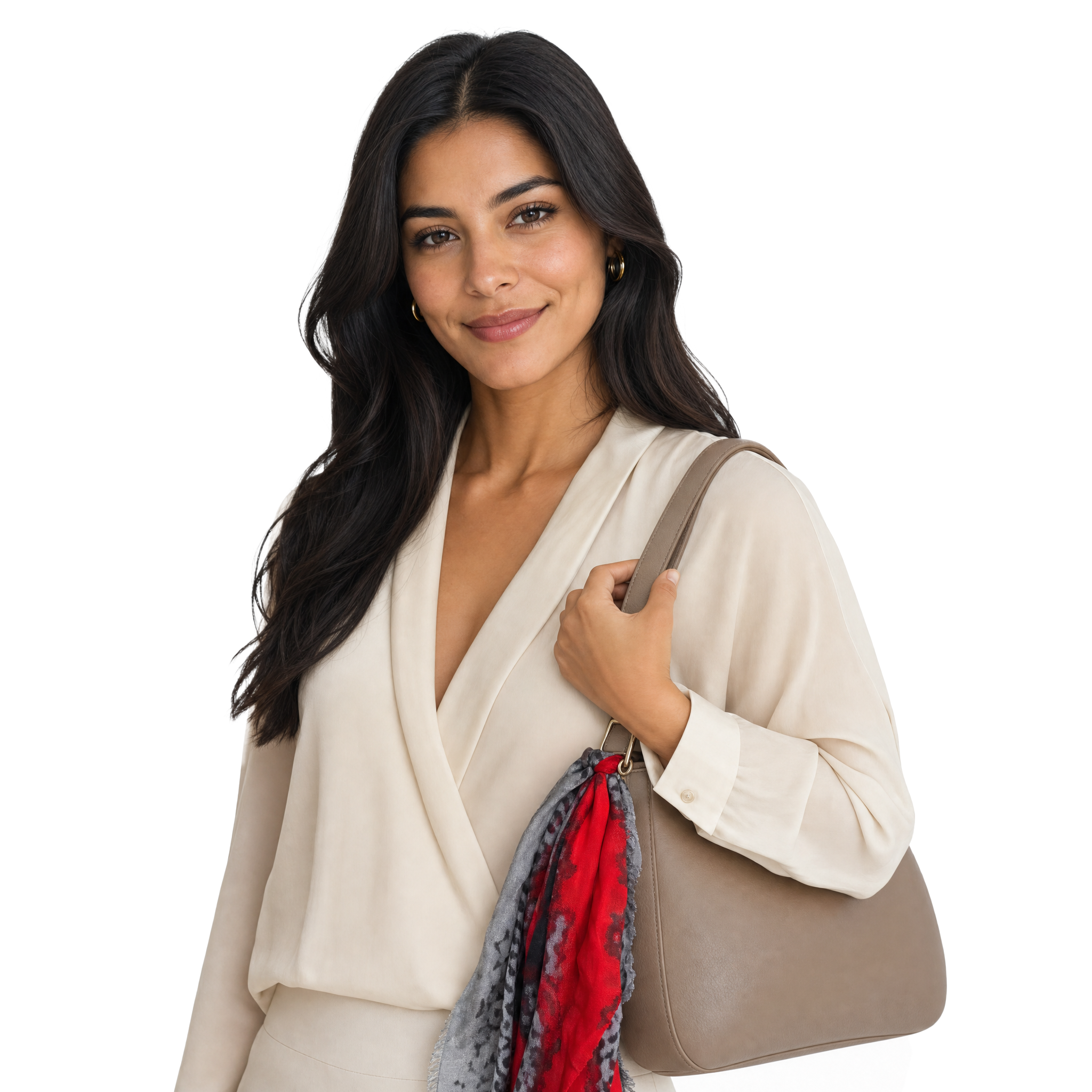 Cashmere Blend Watercolor Neckerchief - Crimson - styled