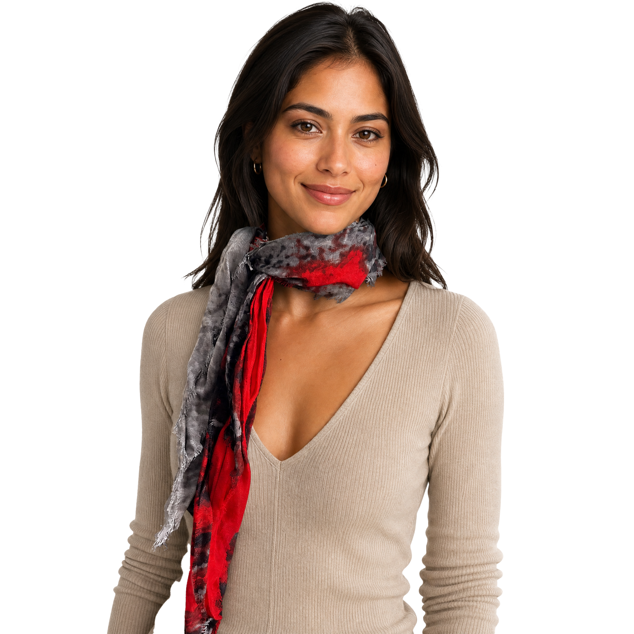 Cashmere Blend Watercolor Neckerchief - Crimson