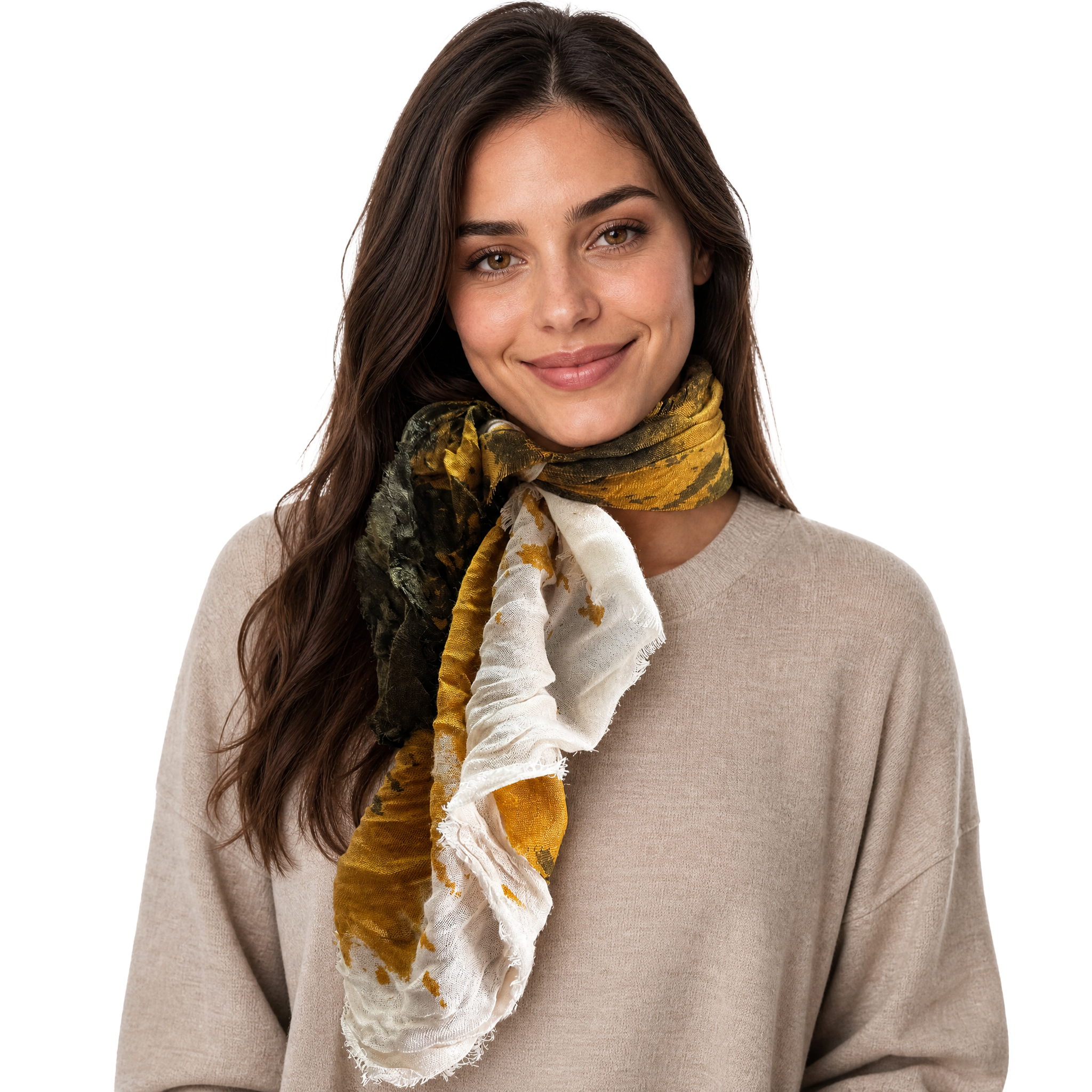 Cashmere Blend Watercolor Neckerchief - Mustard