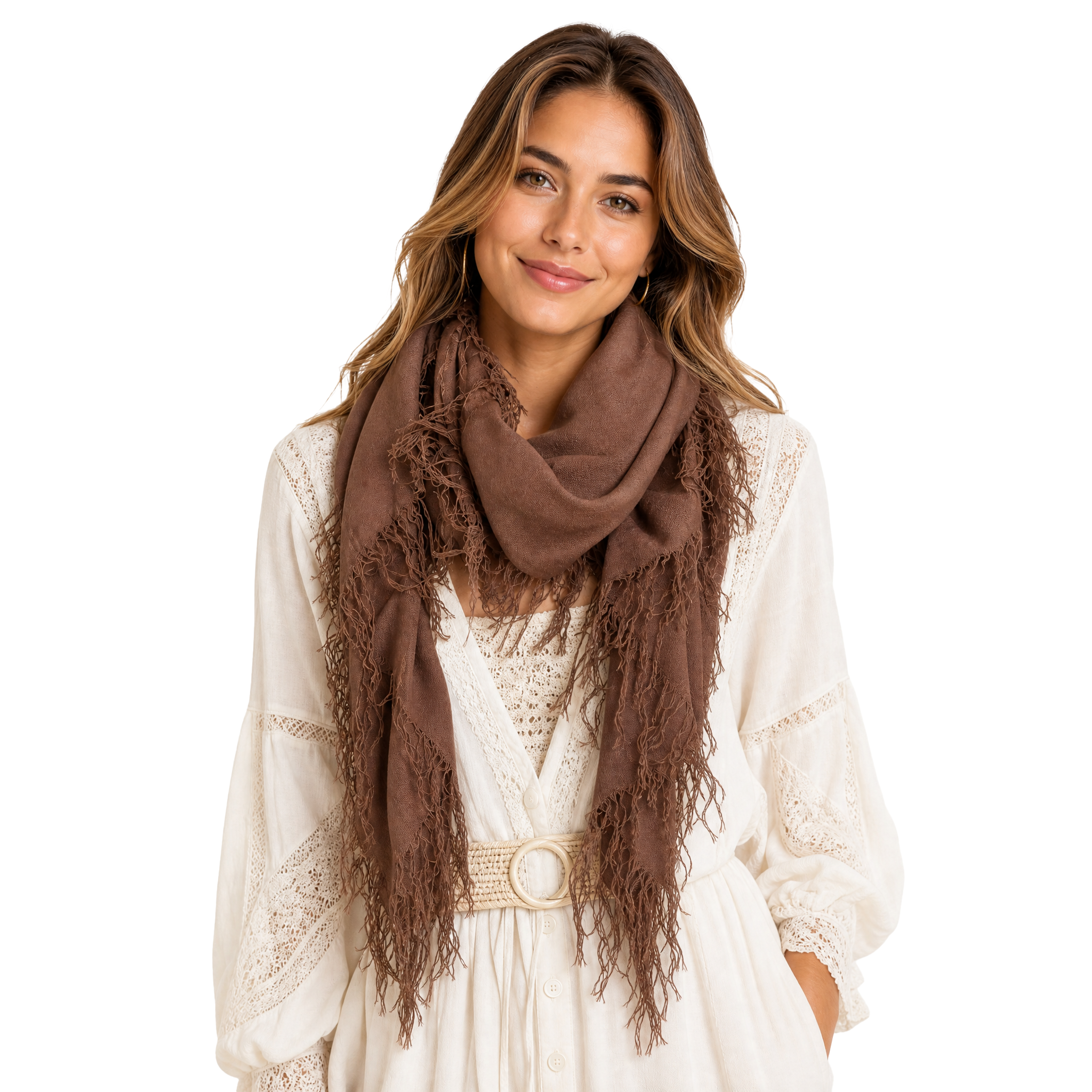 Cashmere Blend solid Half Scarf - Walnut